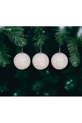 Yılbaşı Süsü Renkli Şekerli 3'lü Top 8 Cm