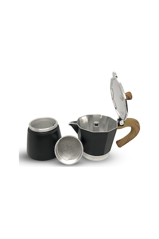 Horecamark Aluminyum Moka Pot 6 Kupa Siyah 6 Cups Moka Pot