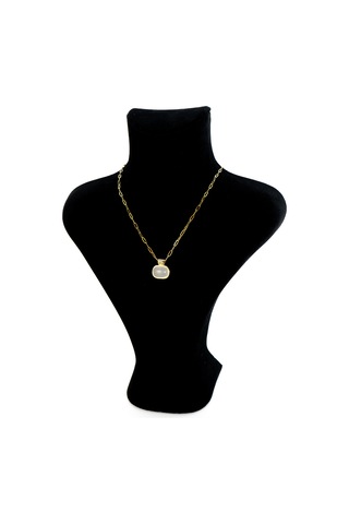 Biem Büyük Beyaz Taşlı Çelik Kolye Gold/gümüş