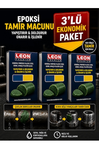 3 Adet Çift Bileşenli Plastik Çelik Tamir Macunu 40 Gram Mavi - Sarı 3 Adet Çift Bileşenli Plastik Çelik Tamir Macunu 40 Gram Mavi - Sarı