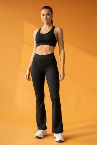Soft&Basic Kadın Siyah İspanyol Paça Flare Yoga Tayt Pantalon Siyah
