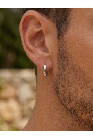 925 Ayar Gümüş Rodyum Kaplama Yuvarlak Erkek Halka Küpe - Tek 2x14mm