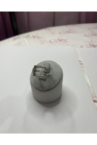 Silver Zirkon Taşlı Kilit Tasarım Yüzük Gümüş Renk Çelik Gold - Gümüş