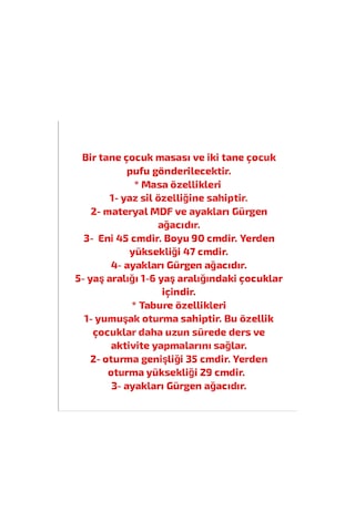 Çocuk Masası Ve İki Tane Çocuk Pufu , Puflar Yumuşak Oturma Sahiptir. Daha Konforlu Aktivite Krem