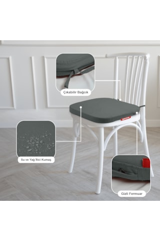 Xpermate 6'lı Standartfit Oval Sandalye Minderi 42x42x5 Antrasit