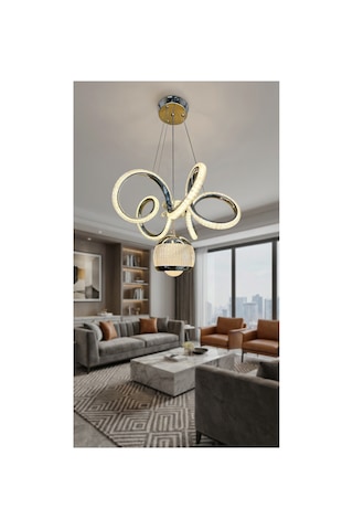 Kıvrım Tekli Simli Yakamoz Top Modern Sarkıt Led Avize Kumandalı Krom Krom