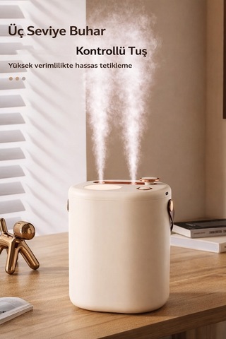 Exenar - Bej - Şarjlı Hava Nemlendirici 2 Litre Kablosuz Buhar Makinesi Led Işık Aroma Difüzörü Sesiz Nemlendirme