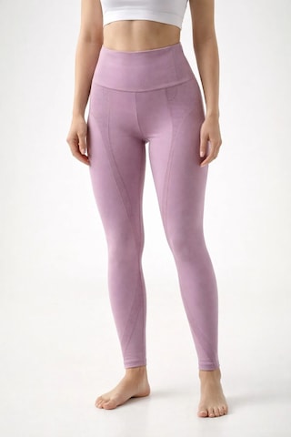 Ayle Moda Yüksek Bel Seamless Spor Tayt Nefes Alan Örme Kumaş Koyu Pembe