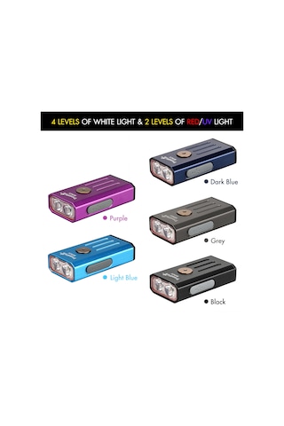 Jeehugo Mini Anahtar Feneri Mavi - Beyaz Işık Ay, Düşük, Orta, Yüksek Parlaklık + Mor Uv Işık, Alüminyum Gövde, Ip66 Su Geçirmez, 320lm, 86m Işık Mesafesi Çok Renkli