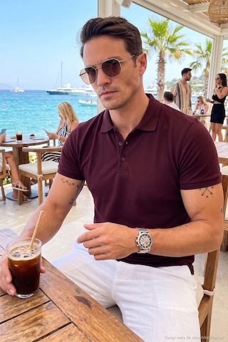 Buratti Pamuklu Regular Fit Düğmeli Erkek Polo Yaka T Shirt 5902127 Vişne