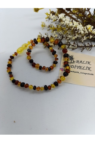 Çocuk Kehribar Kolye Organik Şifa Taşı 32 Cm -1034 Çok Renkli