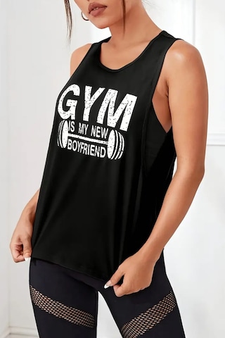 Ghassy Co. Kadın Gym Baskılı Nefes Alabilen Fitness Yoga Koşu Kolsuz Spor Atlet Siyah