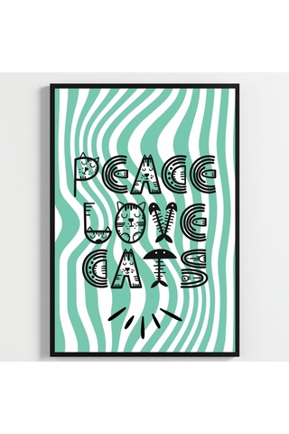 Besay Cool Cat Renkli Genç Odası Duvar Dekorasyonu Eğlenceli Kedi Ve Peace Temalı Estetik Tablo 3'lü Set A2 Çerçevesiz
