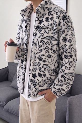 Genius Store Oversize Peluş Tam Fermuarlı Sweatshirt Peluş İçi Polarlı Sherpa Kumaş Sweatshirt Yıldız