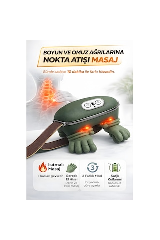 Smayling Gerçek El Hissi Boyun Ve Omuz Masaj Aleti Isıtmalı Şarjlı Kablosuz Masaj Cihazı 3 Modlu Derin Doku Masajı Yeşil