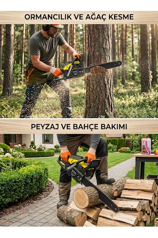 Steiner 2.8 Hp Turbo Profesyonel 52cc Çift Egzoz 50cm Ağaç Odun Dal Kesme Benzinli Testere Hızar Makinesi Sarı