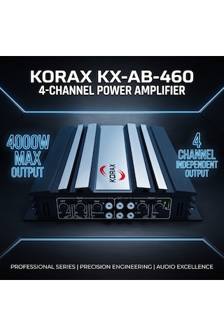 Korax Kx-ab-460 4 Kanal Oto Amfi - 4000w Max, 60wx4 Rms, Köprülenebilir Ab Sınıfı Araç Amplifikatörü,
