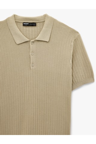 Koton Regular Fit Dokulu Pamuklu Düğmeli Polo Yaka Kısa Kollu Triko Tişört Deve Tüyü 6sam70015ht Taba