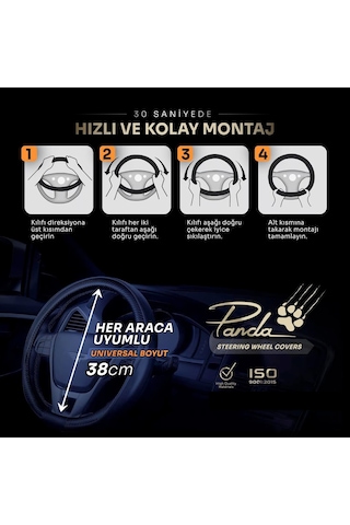 Panda Oto Direksiyon Kılıfı - Delikli Deri / Velucantra Kumaş-siyah