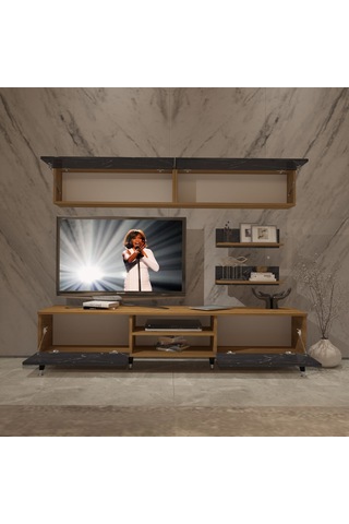 Decoraktiv Eko 5 Mdf Dvd Silver Tv Ünitesi Tv Sehpası Pera - Siyah Mermer