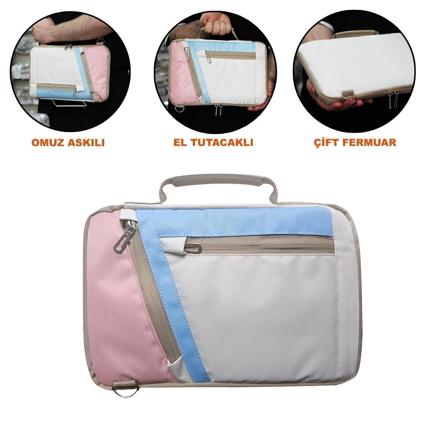 Microcase Apple İpad Air 13 2026 İle Uyumlu Omuz Askılı El Tutacaklı Universal Sleeve Taşıma Çantası Al4346 Pembe Mavi Krem Çanta