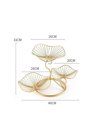 Pazly Üç Katmanlı Depolama Tepsisi Yaprak Şekilli İskandinav Tel Sepet Mutfak Düzenleyici Ev Dekor Meyve Pla 46x31cm Altın Renk Altın