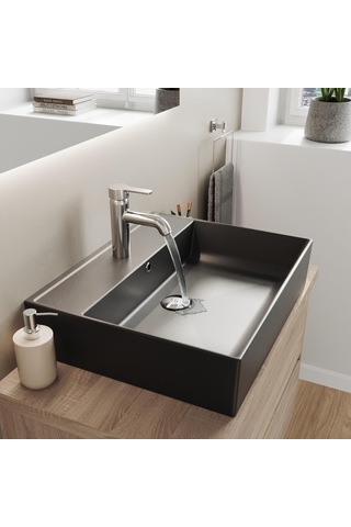 Aqua Bagno Plan Tezgah Üstü Kare Lavabo 55 x 45 CM Mat Siyah