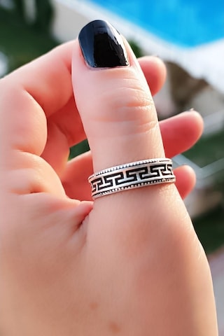 Motif Şekilli Erkek Yüzük Gümüş Kaplama Ayarlanabilir El Yapımı E - 556496367