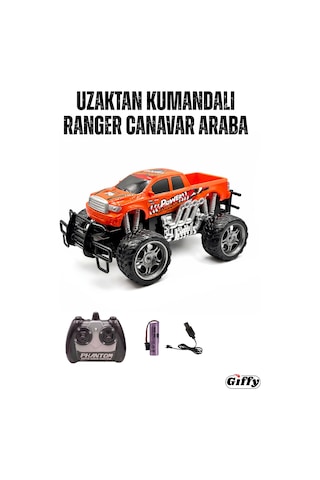 Uzaktan Kumandalı Canavar Ranger Araba Şarjlı Full Fonksiyon 4x2 Off Road Kamyon Oyuncak Arazi Aracı Turuncu