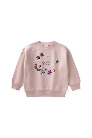Pullu Ay Yıldız Nakışlı Sweatshirt 2-8 Yaş Pudra Pembe Pudra