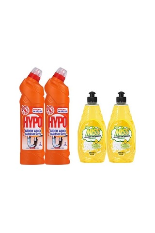 Hypo Gider Açıcı Çamaşır Suyu Çam Tazeliği 750 Gr X 2 + Miss Bulaşık Deterjanı Limon 500 Ml X2 4'lü Set