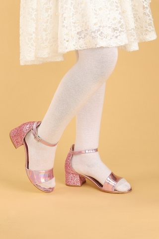 Kiko Kids 768 Ayna Çam Günlük Kız Çocuk 3 CM Topuklu Sandalet Ayakkabı Pudra 001
