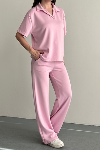 Balenbi Kadın Modal Kumaş Yarım Kollu Polo Yaka Eşofman Takımı 1210 Pembe