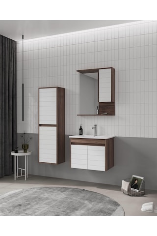 Orka Serra 65 Cm Navaro/beyaz Banyo Dolabı Takımı Navaro/beyaz