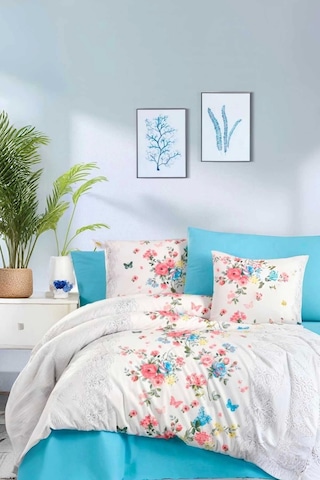Çift Kişilik Ranforce Nevresim Takımı %100 Pamuklu Butterfly Çok Renkli