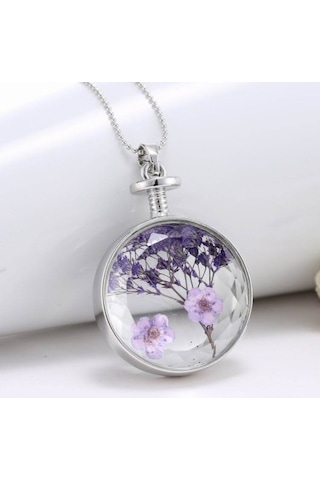 Chavin Kristal Cam Kurutulmuş Çiçek Kadın Kolye Dr36 Mavi