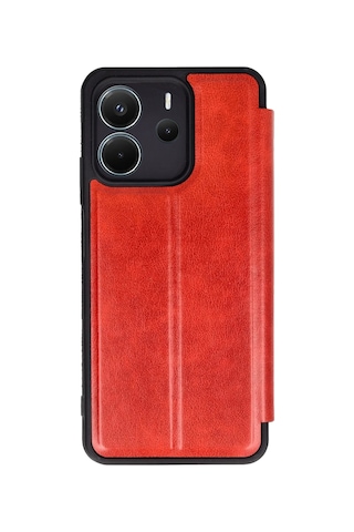 Newface - 203 - Xiaomi Redmi Note 14 4g Kılıf Flip Cover - Ece-umay - - Kırmızı