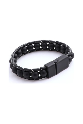 Brezza Lusso Jewelry Mat Oniks Doğal Taşlı Örme Erkek Bileklik Siyah