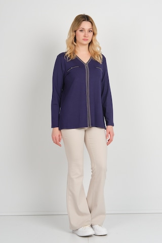 Detay Triko Kadın Süs Cepli Toka Detaylı Uzun Kol Anne Bluz 5717 Mor Mor