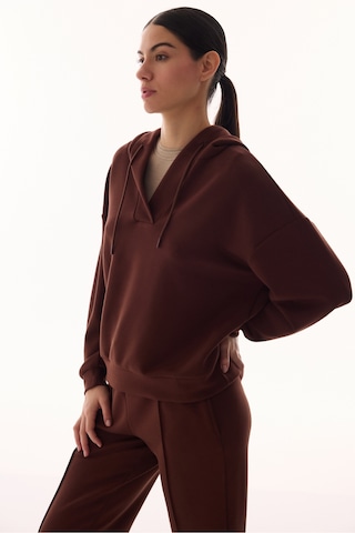 Penti Kahverengi V Yaka Oversize Kapüşonlu Sweatshirt