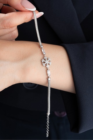 Çekirdekjewelry Minimal Kar Tanesi Detaylı Taşlı 925 Ayar Gümüş Bileklik Gri