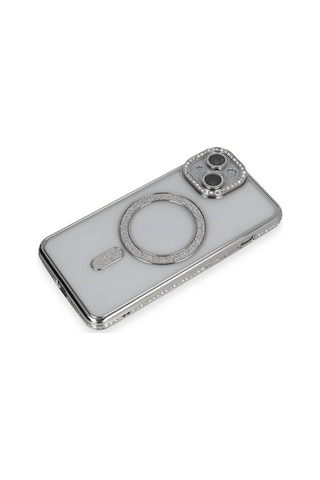 Apple iPhone Uyumlu 13 Kılıf Joke Simli Magneticsafe Kılıf - Gümüş