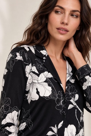 Gd Goldoremi 30163 Kadın Premium Uzun Kollu Önden Düğmeli Pijama Takım Siyah
