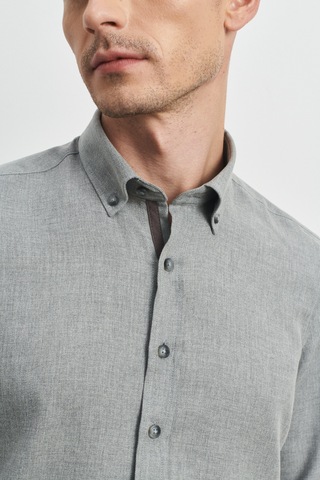 AC&Co / Altınyıldız Classics Erkek Açık Gri Slim Fit Dar Kesim Düğmeli Yaka Flanel Oduncu Gömlek Açık Gri
