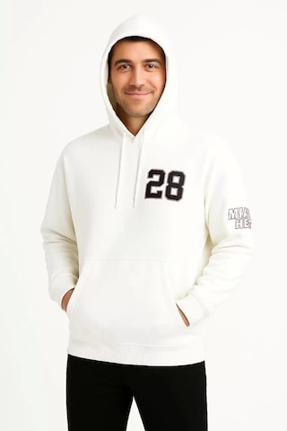 Üç İplik Kapüşonlu Ön Ve Arka Baskılı Sweatshirt Hoodie - Beyaz Beyaz