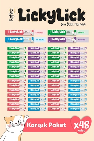 Reflex Plus Lickylick Sıvı Ödül Maması Karışık Paket 15 Gr X 48 Adet