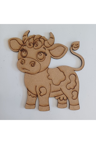 Ahşap Boyanabilir İnek Figürü 15x14 Cm - 3mm Mdf Çiftlik Serisi Eğitici Boyama Seti 10 Adet