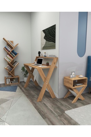 Enda Home X Çalışma Odası Seti Çalışma Masası Kitaplık Komodin Çalışma Masası Seti Atlantik Çam
