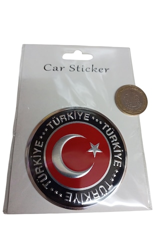 Kabartmalı Türkiye Yazılı Metalize Yuvarlak Türk Bayrağı Bayrak Oto Sticker DİĞER