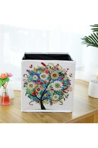 Ulzyvf Elmas Boyama Depolama Kutusu - Dıy Organizatör, 25x25x25cm Beyaz Kanvas, Araç Setli Çok Renkli Çok Renkli